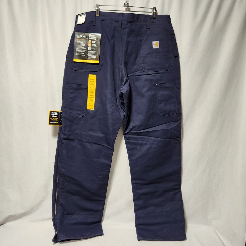 Carhartt FR Canvas Waist Overall Quilt Lined Pant/Jean Navy 38x34 FRB194 HRC 3 - Picture 4 of 14
